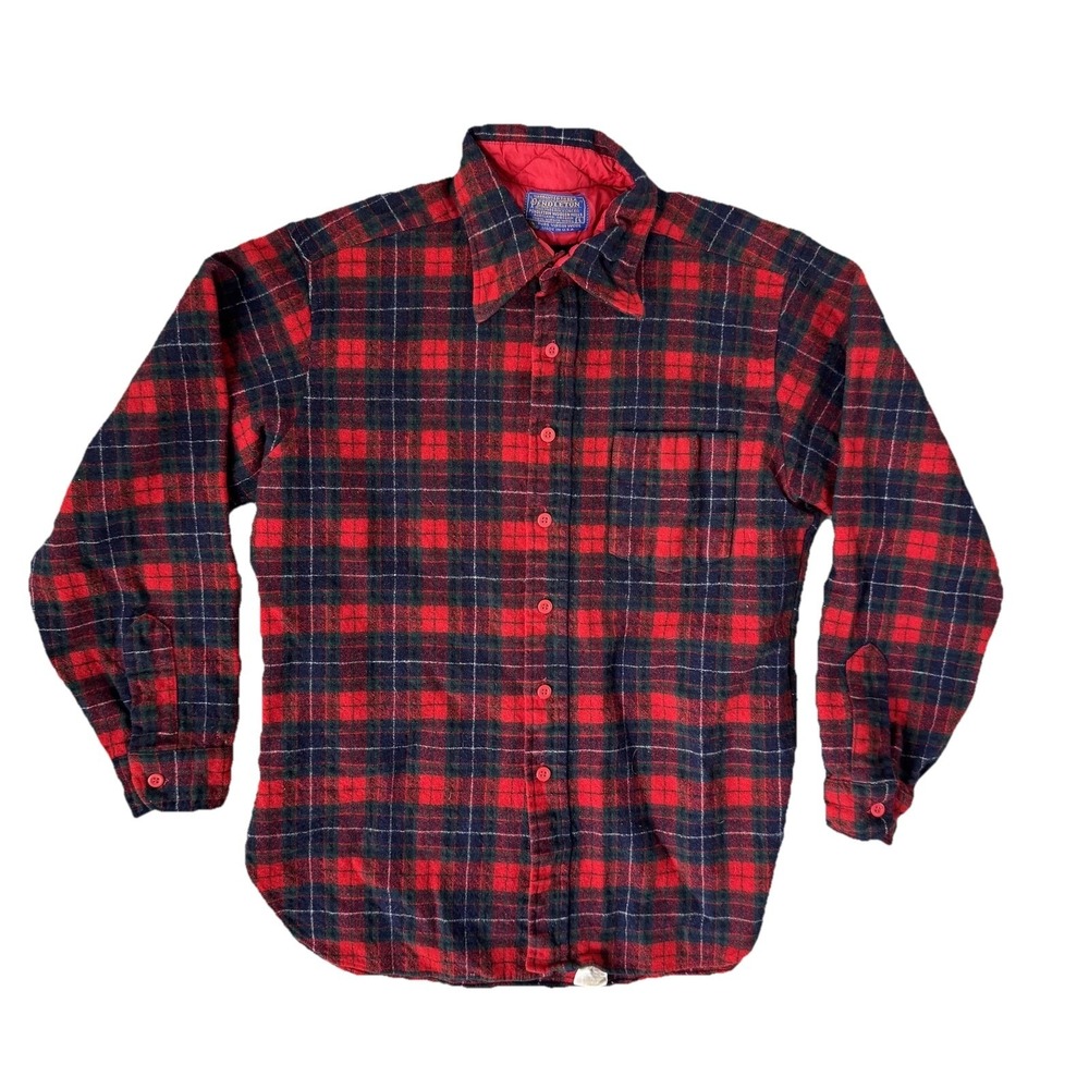 Vintage Pendleton Shirt Mens Small Red Plaid Wool Quilted Lined Flannel Winter